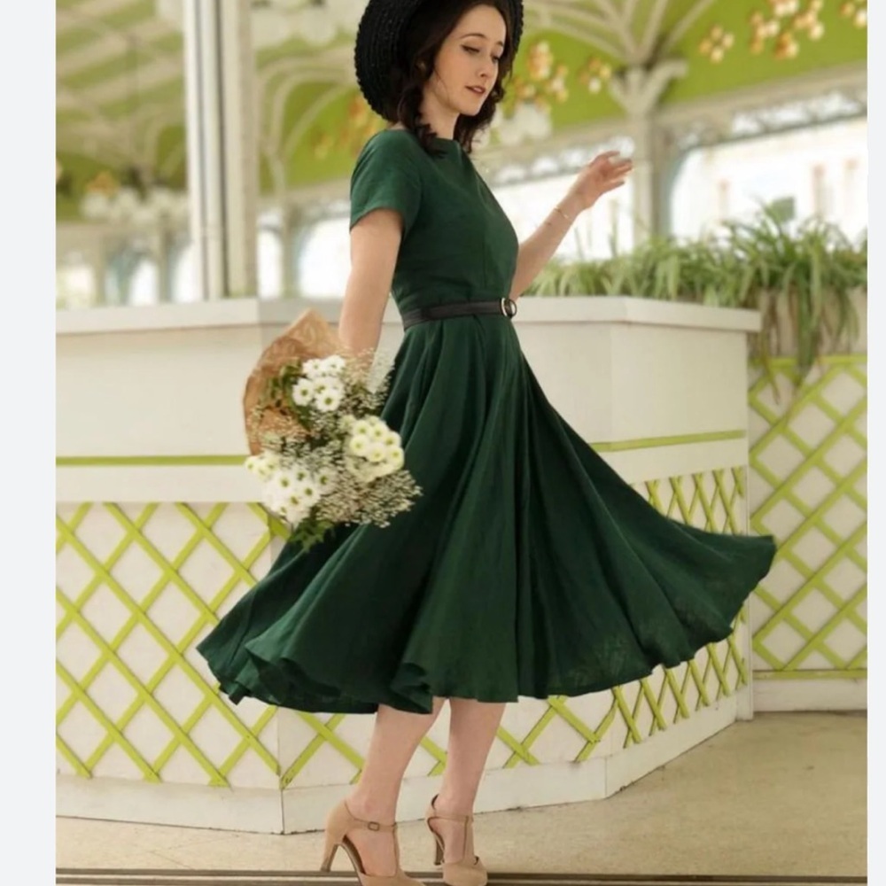 Vintage Bobbie Brooks Green Pleated 50’s Dress with Belt